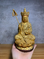 老木雕造像，地藏王菩薩，開臉好，慈悲莊嚴，正金飽滿，非常精致
