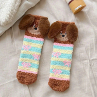 Dachshund Coral Fleece Socks Winter Thickened Fuzzy Floor Socks with Fleece Lining Sleep Socks Plush