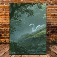 1 keping termasuk bingkai, saiz 30.48X40.64 cm. Lukisan minyak HD naga putih melihat ke dalam hutan 