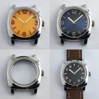 45mm PAM Case Stainless Steel Case Genuine Leather Strap Watch Parts for Seiko ETA6497 Movement Dial Hands Watch Replacements