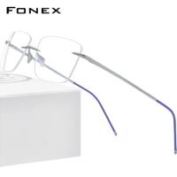 FONEX Pure Titanium Glasses Frame Men 2020 Women Rimless Square Eyeglasses Frameless Eyewear 8557