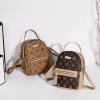 Tas Ransel Mini Wanita Import Backpack Fashion Korea Motif Monogram Bahan PU Premium