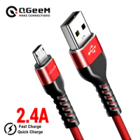 QGeeM Micro USB Cable 2.4A Nylon Fast Charge USB Data Cable for Samsung Xiaomi LG Tablet Android Mobile Phone USB Charging Cable