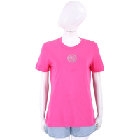 VERSACE 燙金圓形徽標桃紅色棉質短袖TEE T恤(女款)