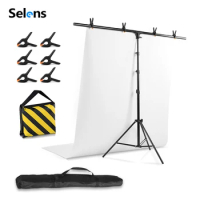 Selens Adjustable Photography Photo Studio T-Shape Backdrop Background Stand Frame Support System Kit For Video Stand plate clip