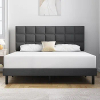 Full Bed Frame Upholstered Platform With Headboard and Strong Wooden Slats No Box Spring Needed Headboards Easy Assembly Queen