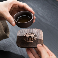 傳藝窯黑檀雙層實木杯墊創意隔熱墊茶具配件銅茶道創意品杯墊杯拖