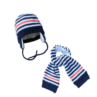歐美秋冬嬰幼兒童帽子圍巾兩件套針織加厚加絨保暖男孩護耳帽1入