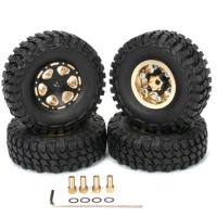 1.0 Brass Wheel Rim Tires All Terrain Kits For 1/18 1/24 RC Crawler Axial SCX24 FMS FCX24 Enduro24