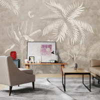 北歐手繪復古植物芭蕉葉壁紙客廳電視背景墻紙臥室壁布壁畫墻布