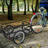 Foldable Bike Cargo Trailer Bicycle Cart Wagon Trailer w/ Hitch, 16'' Wheels, 88 lbs Max Load - Black