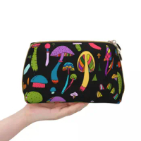 Mushroom Art Large-Capacity Travel Cosmetic Bag Portable Leather Makeup Pouch Women Waterproof Bathroom Washbag Toiletry Kit