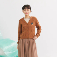 【Dailo】賓士貓麻花長袖針織外套(杏 駝 灰)