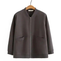 Womens Plus Size Baseball Uniform Jacket Autumn Casual Clothing Fashion Solid Color Zipper Outwear Curve Coats B1 A068