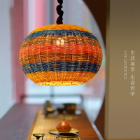 中式吊燈創意個性藤編田園簡約臥室陽臺餐廳飯店日式圓形單頭燈具