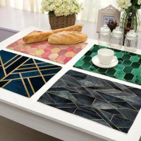 45*32cm Geometric Marble Printed Cotton Linen Kitchen Placemat Dining Table Mat Coaster Pads Dish Cup Mats For Home Decor Gifts