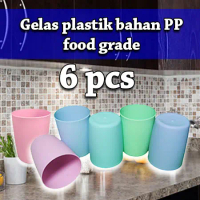 6 Pcs Gelas minum plastik 200 ml warna pastel tahan panas gelas minum teh kopi gelas serbaguna