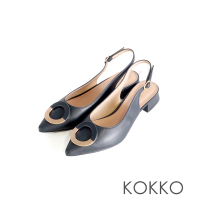 【KOKKO 集團】簡約時尚尖頭綿羊皮後繫帶低跟鞋(深藍色)