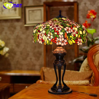 FUMAT Art Stained Glass Table Lamp Luxury Apple Flower Lampshade Lamps For Living Room Hotel Book Store Bar Decor Table Lights