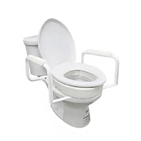 【Orange Plus 悅康品家】可拆式馬桶增高器&可調整輔助扶手-圓型(加高墊 馬桶扶手 易安裝 可拆卸 浴室)