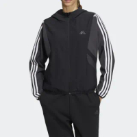 【adidas 愛迪達】外套 女 運動 連帽外套 風衣外套 亞規 FI WV JACKET 黑 HF0033