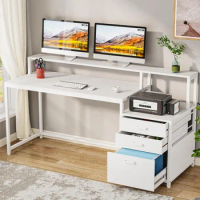 Tribesigns 63 Inch Computer Desk with File Drawer Cabinet, Ergonomic Office Desk with Monitor Stand, Computer Table with Printer