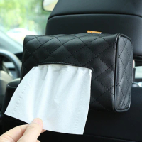Diamond Stitched Stereo PU Leather Car Tissue Box Cover Sun Visor Chair Back Hanging Universal Car Armrest Tissue Storage Box