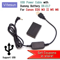 Vitesun Power Bank 5V USB Adapter Cable + DR-E17 DC Coupler LP-E17 Dummy Battery for Canon EOS M3 M5 M6 EOS-M3 EOS-M5 EOS-M6