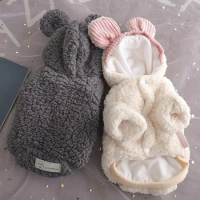 Fall/winter outfit dog cotton coat cute teddy than bear poodle Schnauzer small puppy pet clothes two feet thick warm belt hat