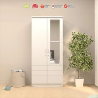 Oggi Morpho Wardrobe 2D Lemari Pakaian 2 Pintu Putih dengan Cermin & Full Rak Minimalis untuk Ruang