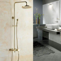 Shower Faucets Gold Brass Bathroom Shower Mixer Tap Faucet Set Rain Shower Head Round Wall Mounted Bathtub Faucet agf402