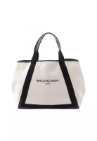 Balenciaga Pre-Loved BALENCIAGA NAVY CABAS navy hippopotamus M Handbag tote bag canvas leather off w