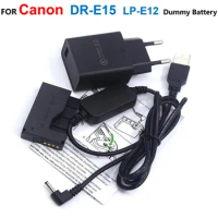 5V USB Power Cable+DR-E15 DC Coupler LP-E12 Dummy Battery+ACK-E15 Charger For Canon EOS 100D Kiss x7 Rebel SL1 SX70HS Camrea