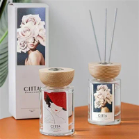 120ml Natural Reed Diffuser Set with Sticks, Glass Scent Aroma Diffuser for Home, Office, Hotel, Bathroom Glass Oil Diffuser