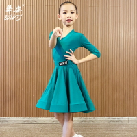 拉丁舞比賽表演服女兒童服裝大擺舞蹈裙標準服