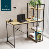 HomeHuk โต๊ะทำงานไม้ พร้อมชั้นวางของ 4 ชั้น ใหญ่พิเศษ 100x50x120 cm โต๊ะคอมพิวเตอร์ โต๊ะคอม โต๊ะวางข