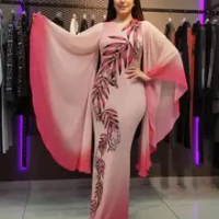 Baru Gaun Afrika untuk Wanita Dashiki Cetak Pakaian Afrika Bazin Riche Seksi Slim Kerut-kerut Lengan Panjang Afrika Maxi Dress Wanita