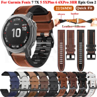 26 22mm Smart Watch Strap For Garmin Fenix 7 7X Epix 6XPro 6 5 5X Plus 3HR 935/945 Wristband Quick Fit Silicone Leather Bracelet