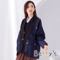 betty’s貝蒂思　設計款西裝領拼接休閒外套(深藍)