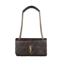 YSL SAINT LAURENT JAMIE立體金字 LOGO 絎縫設計小羊皮扣式金鏈帶側背/斜背包(中型/深棕)