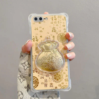 เคสโทรศัพท์สีทองลายตัวอักษร “Fu” สำหรับ iPhone 7 Plus และ 8 Plus พร้อมลวดลายกระเป๋าเงินนำโชคแบบ 3 มิ