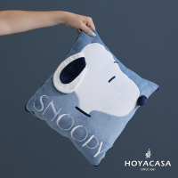 【HOYACASA 】x史努比聯名系列-暖暖兩用抱枕毯-霧藍
