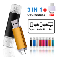 OTG 3 in 1 Type c USB flash drive 32GB 16GB 64GB 128GB 256GB high Speed pendrive external storage Multifunctional USB Stick 2.0