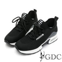 【GDC】簡約飛織厚底綁帶氣墊輕底休閒運動步鞋-黑色(326177-00)