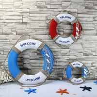 地中海裝飾泳圈麻布做舊壁掛救生圈海洋風格幼兒園墻壁掛件裝飾品