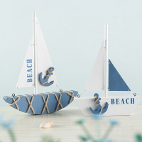 地中海帆船模型一帆風順船創意桌面擺件擺設木質小木船裝飾工藝品