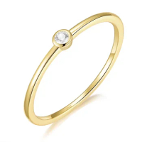 925 Silver Gold Single Round Zircon Crystal Elegant Women's Jewelry Ring Wedding Ring
