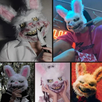 Bloody Plush Bunny Mask Halloween Ghost Festival Mask Realistic Bloody Rabbit Headgear Itaewon Class Prop Halloween Horror Mask