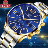 Auto Date Men Business Watch OLMECA Male Watch For Men Mix Gold Stainless Steel Strap Quartz Chronograph Watch Relogio Masculino