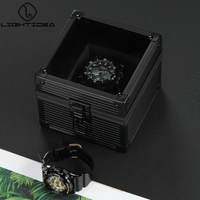 單只手錶盒裝透明蓋手錶收納箱啞光全黑鋁合金配錶枕高端金屬錶盒 全館免運